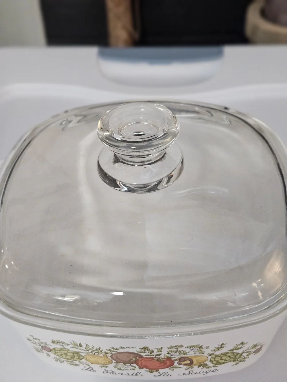 Corningware White Casserole with Herb & Vegetable Pattern